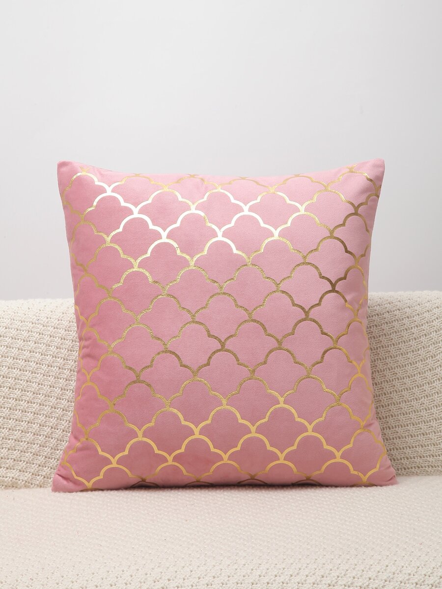 金屬質感幾何樣式靠墊套不附帶墊芯 - 粉色 - 查看 1