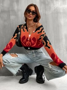SHEIN Unity Fire Pattern Drop Shoulder Cardigan - Multicolor - View 1