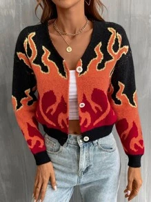 SHEIN Unity Fire Pattern Drop Shoulder Cardigan - Multicolor - View 3