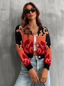 SHEIN Unity Fire Pattern Drop Shoulder Cardigan - Multicolor - View 4