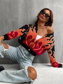 SHEIN Unity Fire Pattern Drop Shoulder Cardigan - Multicolor - View 5