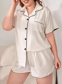 Plus Contrast Piping Patched Pocket PJ Set - Apricot - View 1