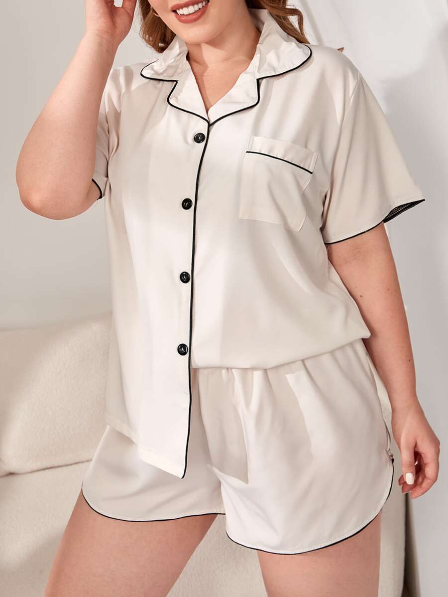 Plus Contrast Piping Patched Pocket PJ Set - Apricot - View 1