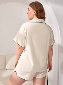 Plus Contrast Piping Patched Pocket PJ Set - Apricot - View 2