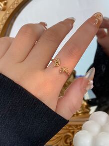 蝴蝶裝飾開口戒指 - 金黃色 - 查看 1