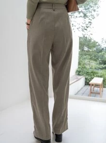 DAZY Houndstooth Straight Leg Tailored Trousers - Khaki - View 2