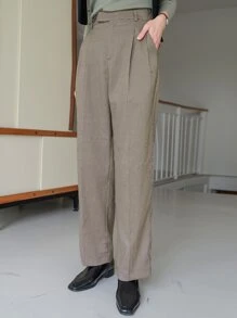 DAZY Houndstooth Straight Leg Tailored Trousers - Khaki - View 4