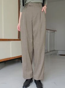 DAZY Houndstooth Straight Leg Tailored Trousers - Khaki - View 5