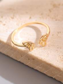 蝴蝶裝飾開口戒指 - 金黃色 - 查看 4