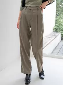 DAZY Houndstooth Straight Leg Tailored Trousers - Khaki - View 1