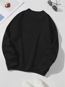 SHEIN EZwear Solid Thermal Lined Pullover - Black - View 1