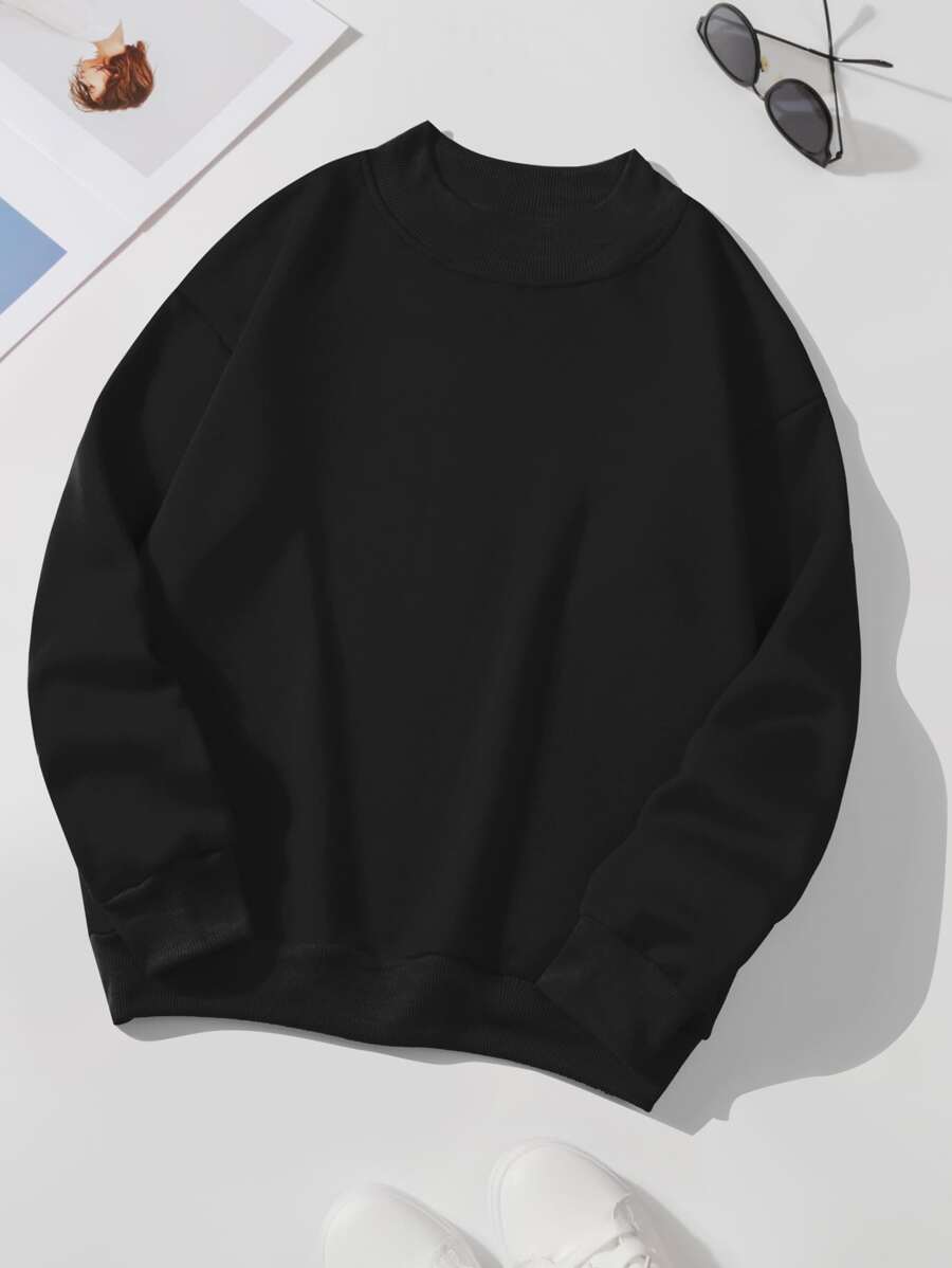 SHEIN EZwear Solid Thermal Lined Pullover - Black - View 1