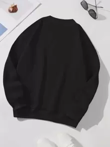 SHEIN EZwear Solid Thermal Lined Pullover - Black - View 2