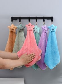 1 chiếc khăn lau tay màu ngẫu nhiên họa tiết ngôi sao có dây đeo, khăn lau tay mềm mại thấm hút bằng vải lông san hô dễ thương khi quay lại trường - Nhiều màu - Xem 1