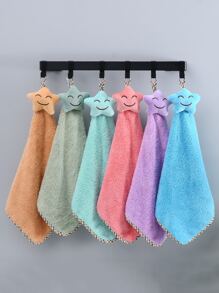 1 chiếc khăn lau tay màu ngẫu nhiên họa tiết ngôi sao có dây đeo, khăn lau tay mềm mại thấm hút bằng vải lông san hô dễ thương khi quay lại trường - Nhiều màu - Xem 3