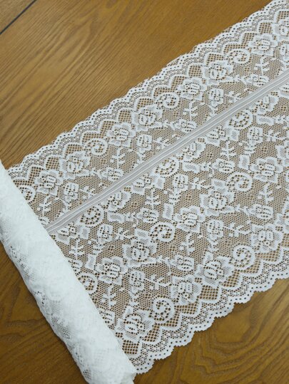 1入組花卉刺繡白色蕾絲桌旗浪漫滌綸可水洗廚房桌旗
