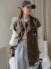 DAZY 字母拼接彩色拼接飛行外套 - 棕色 - 查看 3