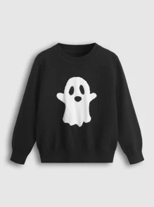 SHEIN Toddler Boys Ghost Pattern Round Neck Jumper - Black - View 1