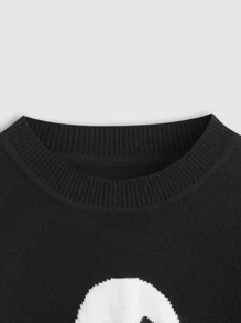 SHEIN Toddler Boys Ghost Pattern Round Neck Jumper - Black - View 3