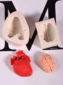 2pcs Simulation Organ Heart Shaped Silicone Mold, Halloween 3D Fondant Mold For DIY Pudding Chocolate Candy Desserts, Cake Decorating Supplies, Baking Supplies, Kitchen Items, Halloween Decor, Halloween Supplies, Weird Stuff, Unusual Items - Grey - View 2