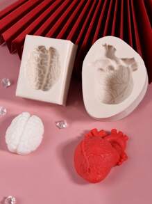 2pcs Simulation Organ Heart Shaped Silicone Mold, Halloween 3D Fondant Mold For DIY Pudding Chocolate Candy Desserts, Cake Decorating Supplies, Baking Supplies, Kitchen Items, Halloween Decor, Halloween Supplies, Weird Stuff, Unusual Items - Grey - View 4
