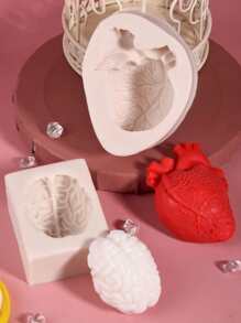 2pcs Simulation Organ Heart Shaped Silicone Mold, Halloween 3D Fondant Mold For DIY Pudding Chocolate Candy Desserts, Cake Decorating Supplies, Baking Supplies, Kitchen Items, Halloween Decor, Halloween Supplies, Weird Stuff, Unusual Items - Grey - View 5