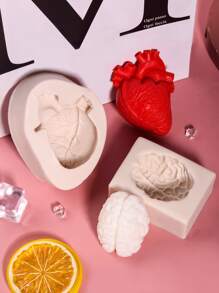 2pcs Simulation Organ Heart Shaped Silicone Mold, Halloween 3D Fondant Mold For DIY Pudding Chocolate Candy Desserts, Cake Decorating Supplies, Baking Supplies, Kitchen Items, Halloween Decor, Halloween Supplies, Weird Stuff, Unusual Items - Grey - View 8