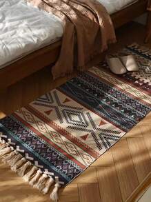 Alfombra con patrón geométrico con diseño de fleco - Multicolor - Ver 1