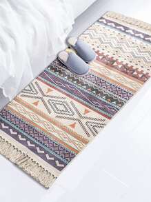 Alfombra con patrón geométrico con diseño de fleco - Multicolor - Ver 2