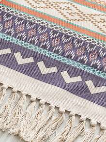Alfombra con patrón geométrico con diseño de fleco - Multicolor - Ver 4