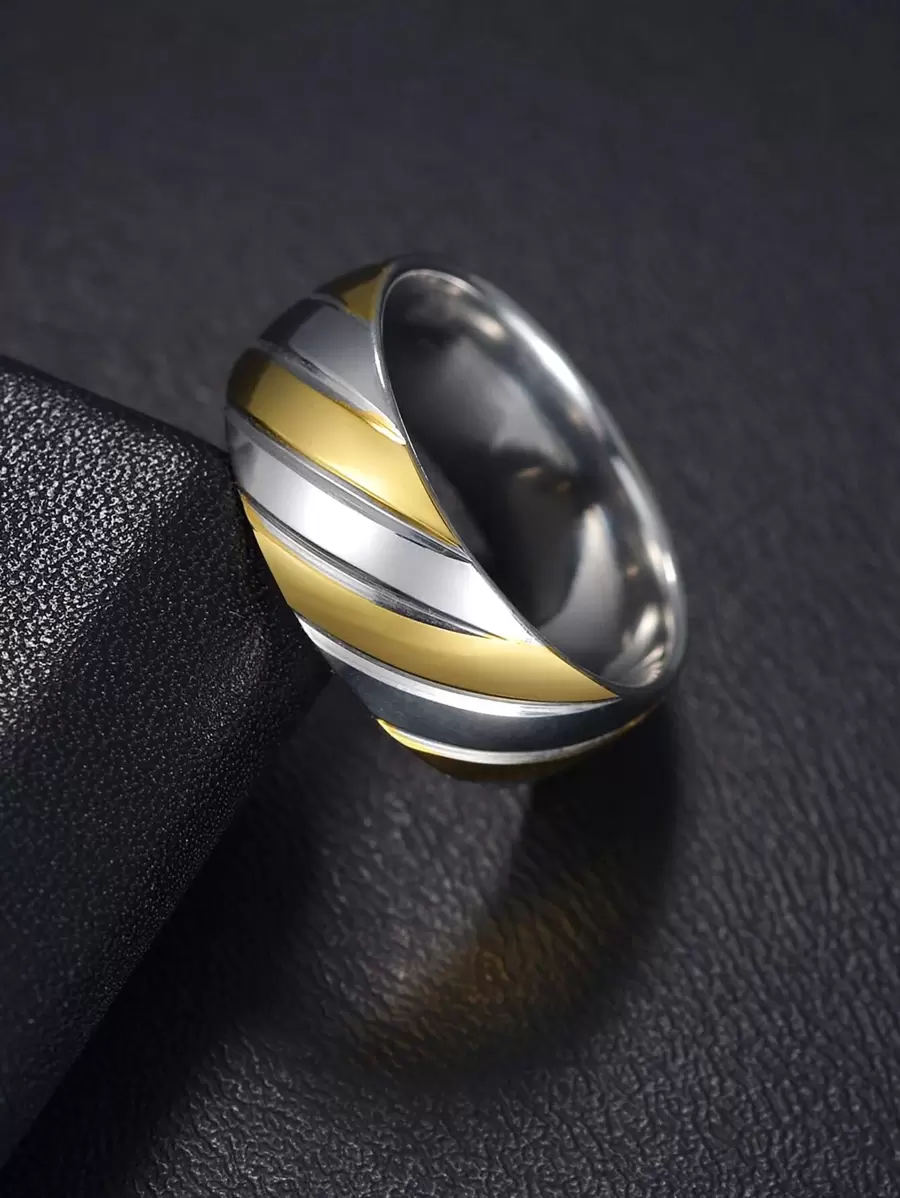 1 件男士不锈钢多色戒指，简约时尚，适合日常休闲佩戴 - 彩色 - 查看 1