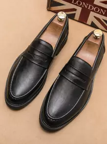 男士頂針設計圓頭工作黑色正裝樂福鞋 - 黑色 - 查看 1