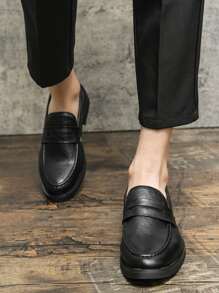 男士頂針設計圓頭工作黑色正裝樂福鞋 - 黑色 - 查看 4