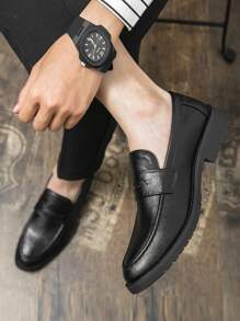 男士頂針設計圓頭工作黑色正裝樂福鞋 - 黑色 - 查看 3