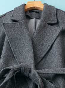 Plus Lapel Neck Belted Vest Overcoat - Dark Grey - View 3