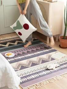 Geometric Pattern Fringe Trim Rug - Multicolor - View 2