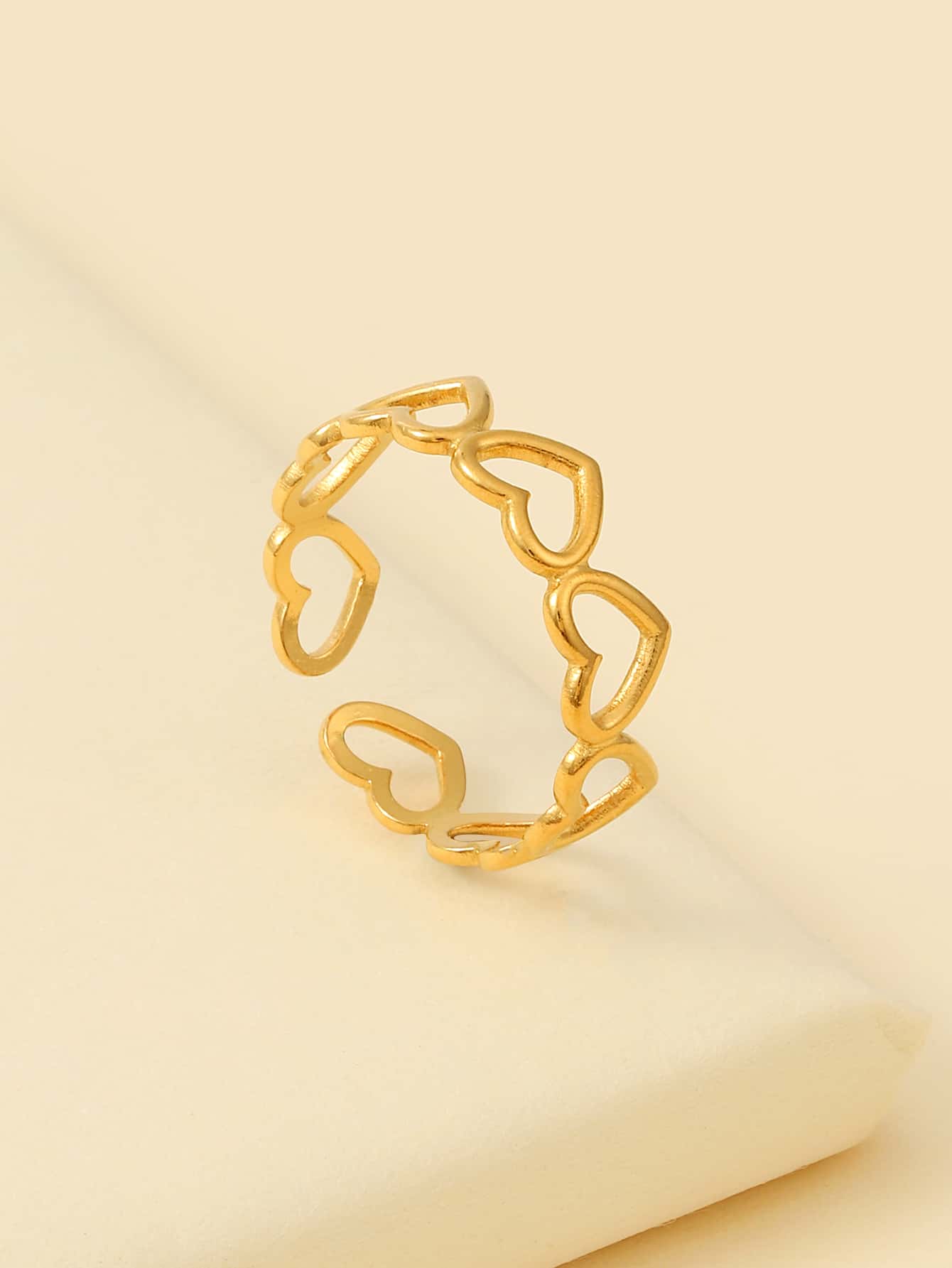 愛心裝飾開口戒指 - 金黃色 - 查看 1