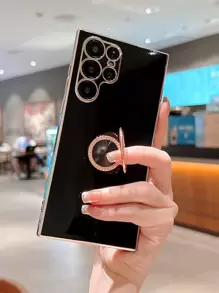 1 chiếc ốp lưng điện thoại mạ 3D màu trơn có giá đỡ ngón tay, tương thích với Samsung Galaxy S24 Ultra 5g, phiên bản quốc tế, không phải phiên bản nội địa. - màu đen - Xem 2