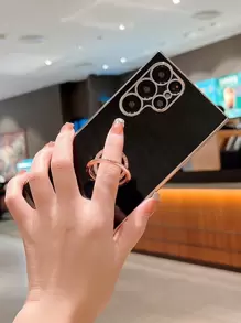 1 chiếc ốp lưng điện thoại mạ 3D màu trơn có giá đỡ ngón tay, tương thích với Samsung Galaxy S24 Ultra 5g, phiên bản quốc tế, không phải phiên bản nội địa. - màu đen - Xem 3