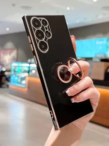 1 chiếc ốp lưng điện thoại mạ 3D màu trơn có giá đỡ ngón tay, tương thích với Samsung Galaxy S24 Ultra 5g, phiên bản quốc tế, không phải phiên bản nội địa. - màu đen - Xem 4