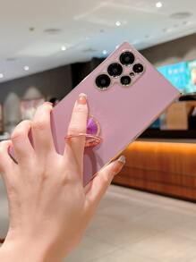 1 pezzo Custodia per telefono con anello portadito placcato 3D a tinta unita, compatibile con Galaxy S24 Ultra 5G, versione internazionale, non la versione domestica - Viola - Visualizzare 3