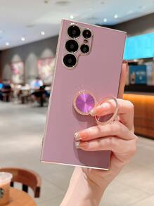 1 pezzo Custodia per telefono con anello portadito placcato 3D a tinta unita, compatibile con Galaxy S24 Ultra 5G, versione internazionale, non la versione domestica - Viola - Visualizzare 4