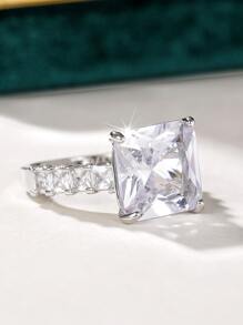 1pc Fashion Cubic Zirconia Ring For Women For Valentine's Day Gift Wedding Jewelry - Silver - View 3