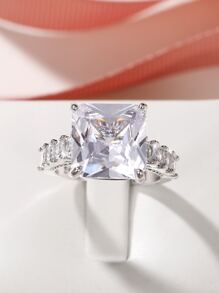 1pc Fashion Cubic Zirconia Ring For Women For Valentine's Day Gift Wedding Jewelry - Silver - View 2