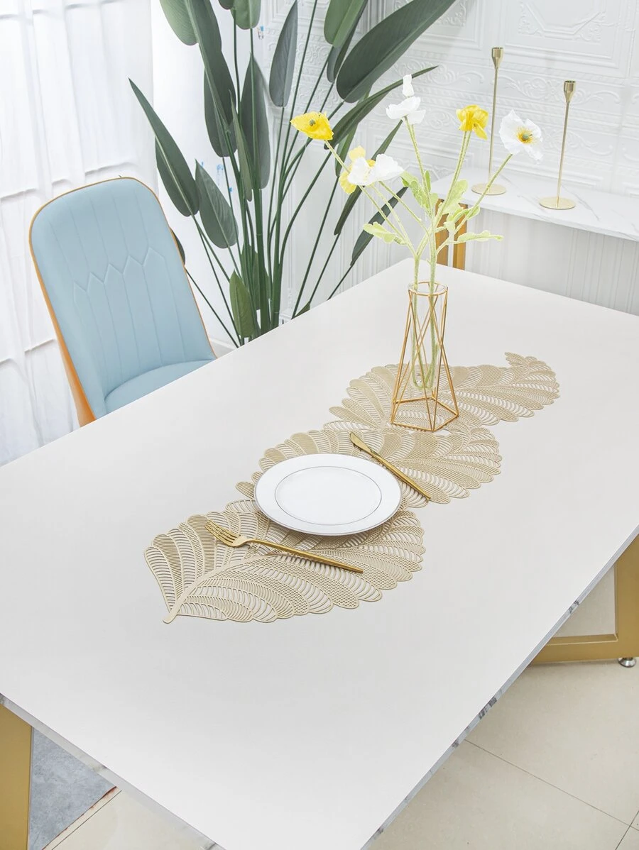 1入組鏤空樹葉形狀餐墊 - 金色 - 查看 1