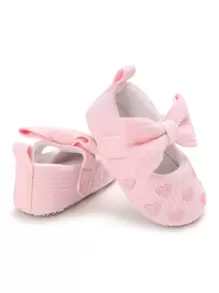Baby Heart Embroidered Bow Decor Mary Jane Flats - Pink - View 1