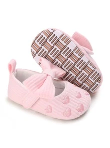 Baby Heart Embroidered Bow Decor Mary Jane Flats - Pink - View 2