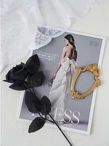 1入組黑色滌綸人造玫瑰花莖家居裝飾用人造花卉 - 黑色 - 查看 2