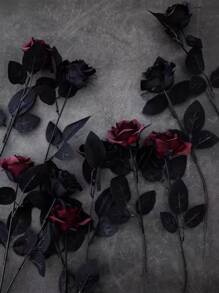 1入組黑色滌綸人造玫瑰花莖家居裝飾用人造花卉 - 黑色 - 查看 6