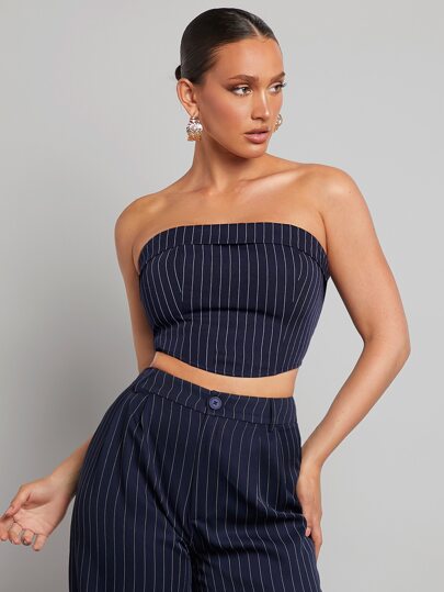 SHEINNeu Top tubo corto de rayas tejido de canalé